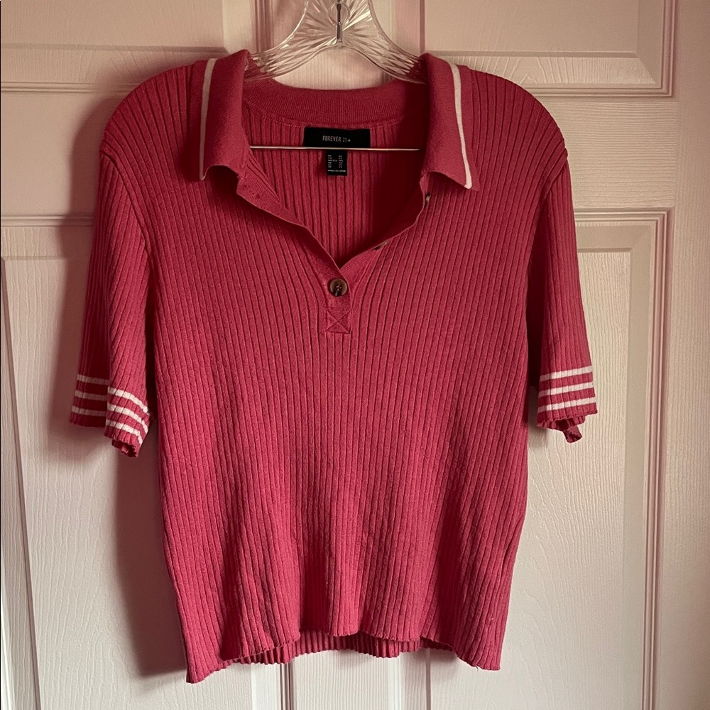 Forever 21+ Pink Ribbed Polo Top